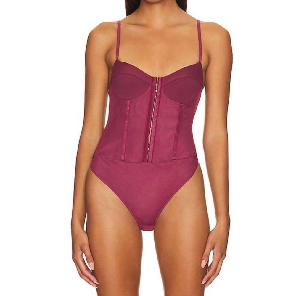 🆕 New With Tags FREE PEOPLE Night Rhythm Corset Bodysuit / Washed Maroon - Picture 7 of 13